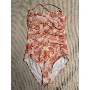 Shade And Shore Women’s Pink White Orange Floral One Piece Swimsuit Size XS